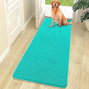 OLANLY Dog Door Mat for Muddy Paws, Absorbs Moisture and Dirt, Absorbent Non-Slip Washable Mat, Quick Dry Microfiber, Mud Mat for Dogs, Entry Indoor Door Mat for Inside Floor(70x24 Inches, Teal)