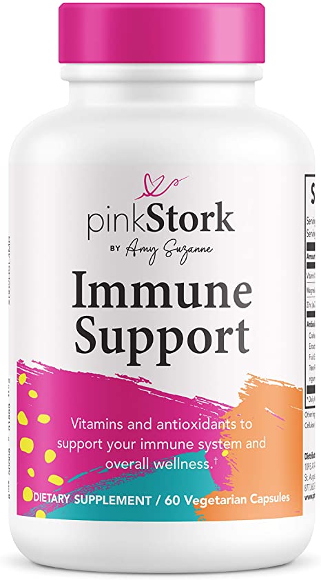 Pink Stork Immune Support: Immunity Supplements with Vitamin C   Zinc   Magnesium, Supports Immune System with Vitamins & Antioxidants, Women-Owned, 60 Capsules