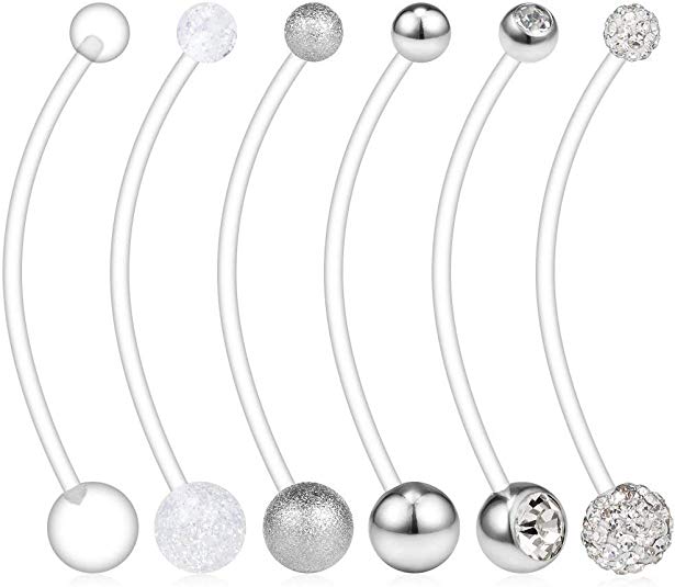 VCMART 6PCS 14G Clear Preganancy Belly Button Rings Felixble Sport Maternity Belly Button Ring Navel Barbell Body Jewelry Piercing Retainer