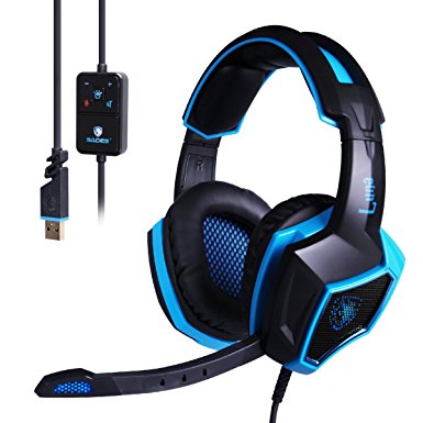 Sades 40mm Dynamic Speaker 7.1 Surround Sound Stereo USB Wired Iron Mesh Gaming Headset with Microphone (LUNA)