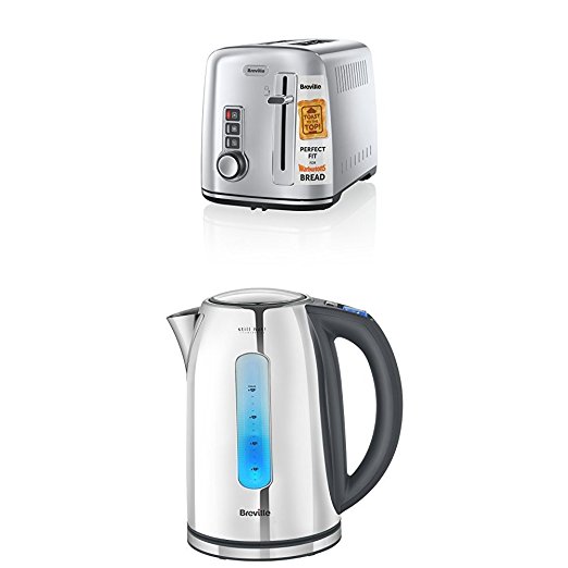 Breville 2-Slice Toaster the Perfect Fit for Warburtons - Silver & Breville Stainless Steel Kettle with Still Hot Illumination, Stainless Steel