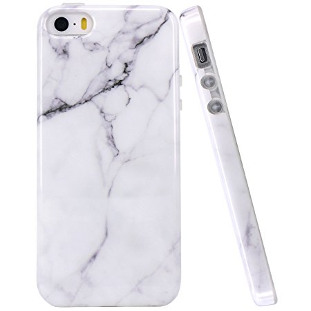 iPhone 5 Case, JIAXIUFEN White Marble Design Clear Bumper TPU Soft Case Rubber Silicone Skin Cover for Apple iPhone 5 5S SE