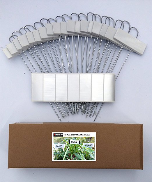 Painted Metal Plant Labels Garden Markers Set of 18 (White-10.7")