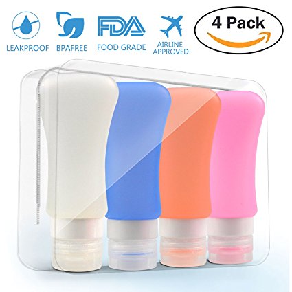 Silicone Travel Bottles - 4 Pack Travel Bottles Set Squeezable Leakproof Travel Containers Refillable Travel Bag For Shampoo Conditioner Lotion Toiletries(4PCS)