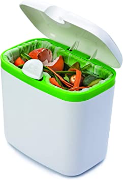 Joie Countertop Compost Bin, White/Green, 2.7 L/91 oz