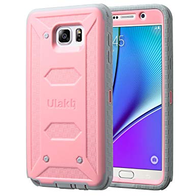 ULAK [Knox Armor] Rugged Dual Layer Hybrid Protective Case Front Cover Without Built in Screen Protector Holster for Samsung Galaxy Note 5 - Retail Packaging - Pink