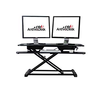 AnthroDesk Standing Desk Converter, Move from Sitting to Standing with Gas Spring Assisted Lift (Black, 37.4" Wide)