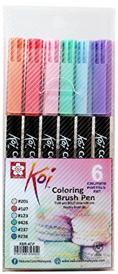 Sakura Koi Pastel brush tip pens marker, Soft Colored Calligraphy and hand lettering Creative set - 6 count (Calming Pastel)