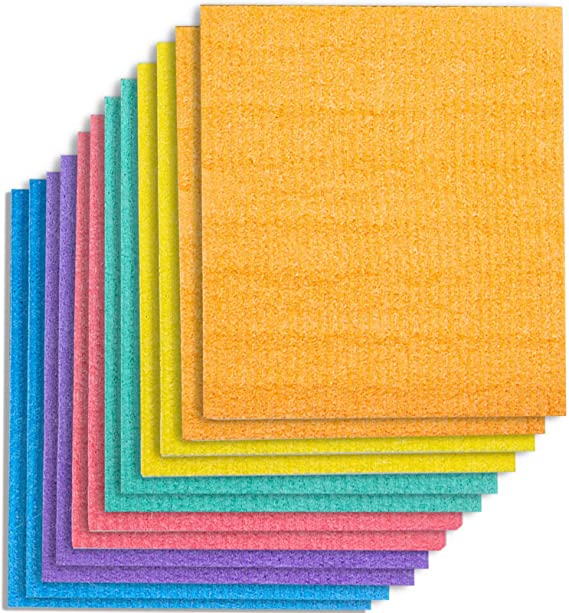 12 Pack Dishcloths Swedish Dishcloth Cellulose Sponge Cloths for Kitchen Reusable Ultra Soft Absorbent Quick Drying Dish Towels Random Color