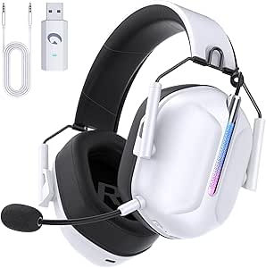 Gaming Headsets Wireless, 2.4GHz Gaming Headsets for PC, PS5, PS4, Gaming Headphones with Mic, White