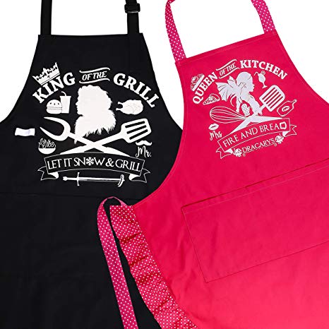 Mr Mrs Couples Matching Aprons - Jon Snow Khaleesi His Hers Wedding Anniversary Gifts Set for Men Grill Women Cooking