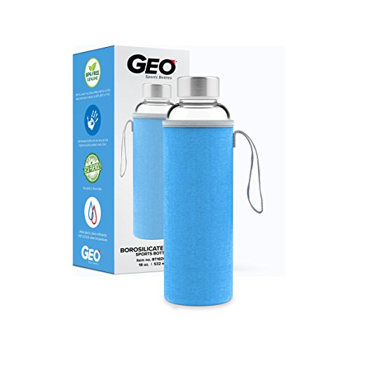 GEO BPA-Free Glass Water Bottle, 18-Ounce
