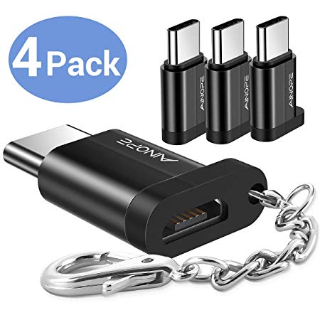 Ainope USB C to Micro USB Adapter, [4 Pack] OTG Supported Micro USB to USB C Convert Connector with Keychain Data Syncing and Fast Charging for Samsung Galaxy S9/8 Plus, LG V20 V30, Google Pixel 2/3