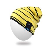 Bluetooth HatQshell Trendy Warm Soft Knit Slouchy Music Beanie Skully Cap with Wireless Bluetooth Headphone Headset Earphone Hands-free Phone Call for Winter Sports Fitness Casual Activities - Yellow