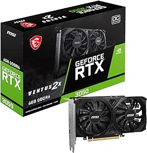 MSI GeForce RTX 3050 Ventus 2X 6G OC Carte Graphique - 6 Go GDDR6, 1492 MHz, PCI Express Gen 4, 96 Bits, DP v 1.4a, 2X HDMI 2.1 (Prend en Charge 4K à 120 Hz)