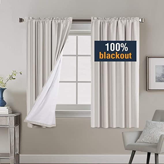 H.VERSAILTEX 100% Blackout Curtains for Bedroom Window Treatment Curtain Thermal Insulated Curtains for Living Room Rod Pocket Drapes White Backing, 2 Bonus Tie-Backs, 2 Panels, 52 x 63 Inch, Natural