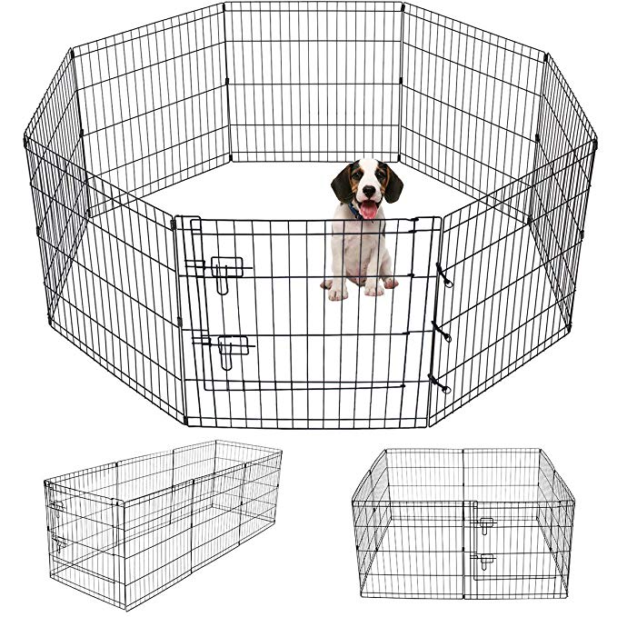 Pet Playpen Puppy Playpen Kennels Dog Fence Exercise Pen Gate Fence Foldable Dog Crate 8-Panels 24 Inch Kennels Pen Playpen Options Ideal for Any Animals Dog Cat Rabbit Breed Puppy Outdoor Indoor