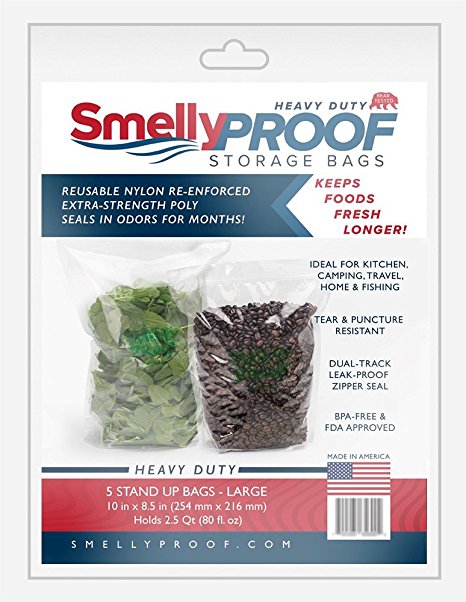 Smelly Proof SP-HLRGSUHD5 Double Track Zipper HeavyDuty Reusable Stand Up Storage Bag, Clear, Large 8.5" x 10", 5 Pack