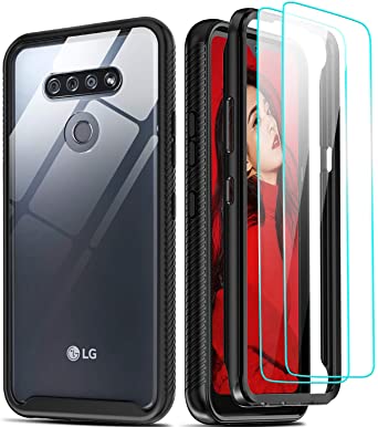 LG K51 Case, LG K51 Phone Case, LG Reflect Phone Case with Tempered Glass Screen Protector [2 Pack], LeYi Full-Body Shockproof Rugged Hybrid Bumper Clear Protective Phone Cases for LG K51/ Q51, Black