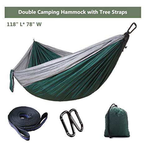 Ufanore Camping Hammock with Mosquito/ Bug Net, Lightweight Nylon Portable Hammock Includes Nylon Straps and Steel Carabiners , Easy Assembly Parachute Hammock for Camping, Backpacking, Survival, Travel, Beach, Yard and More