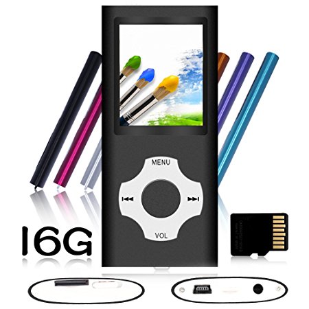 Tomameri - Compact and Portable MP3 / MP4 Player with Rhombic Button ( Including a 16 GB Micro SD Card ) Supporting Photo Viewer, E-Book Reader and Voice Recorder and FM Radio Video Movie - Black