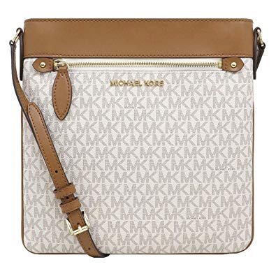 Michael Kors Connie PVC Zip Top Messenger Crossbody Bag Vanilla Acorn Signature