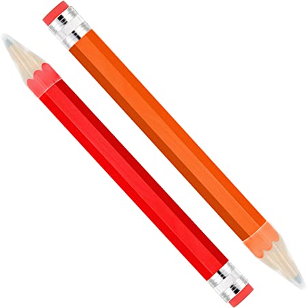 2 Pieces Big Giant Wooden Jumbo Pencils for Kids, Adorable DIY Woodworking Toys Gifts Stationery Wood Pencil, Write and Erase, Use it at Home, School (Red and Orange)