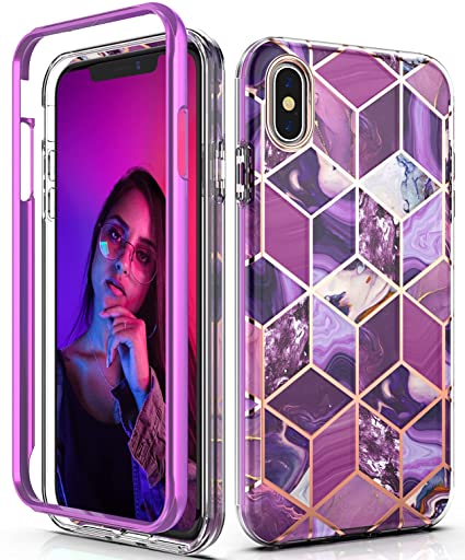 Hasaky Case for iPhone Xs Max Case 6.5 Inch,Dual Layer Hybrid Bumper Cute Girls/Women Marble Design Soft TPU Hard Back Heavy Duty Anti-Scratch Shockproof Protective Phone Case Cover -Purple Marble