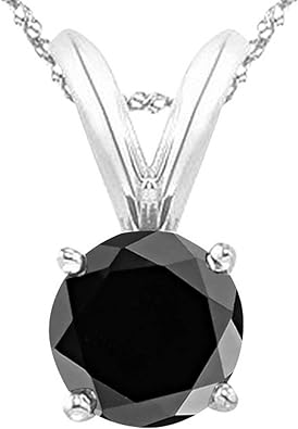 1/2-5 Carat Round Black Diamond 4 Prong Pendant Necklace (AAA Quality) W/ 16" Silver Chain