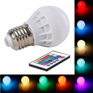 Pack of 8 Lvjing RGB LED Light Bulb With Remote Control 3W 150LM E27 Screw Base 5050SMD Color Changing Perfect for Birthday Party  KTV Decoration  Home Use  Bar  Wedding White