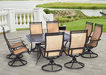 Hanover MANDN9PCSWSQ-8-P Manor 9 Piece Large Square Table and Eight Swivel Rockers Outdoor Dining Set