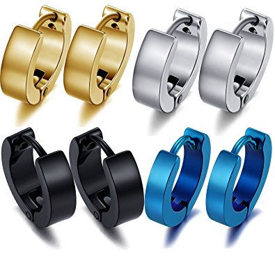 M-Tree Stainless Steel Huggie Earrings - Unisex Cool Small Hypoallergenic Hoop Stud Earring Piercings