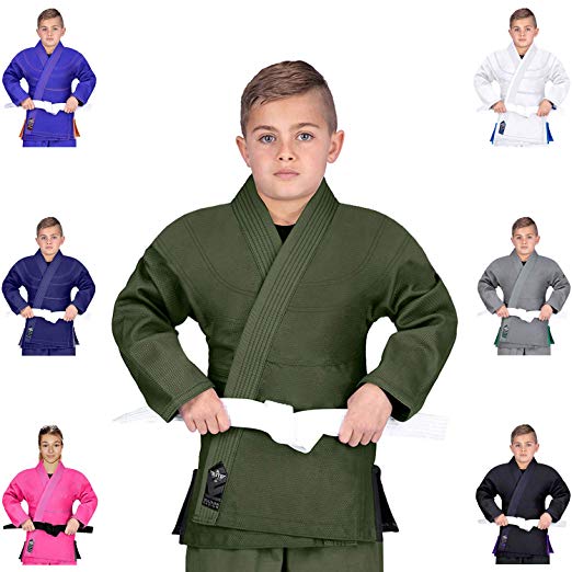 Elite Sports Kids BJJ GI, Youth Jiu Jitsu IBJJF Children’s Brazilian Jiujitsu Kimono W/Preshrunk Fabric & Free Belt