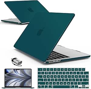 IBENZER Compatible with 2024 2023 2022 MacBook Air 13 inch Case M3 A3113 M2 A2681, HardShell Case & KeyboardCover & ScreenFilm & Type-C Adapter for Mac Air 13.6, Quezhal Green, AT13-KK-QUGN 2TC