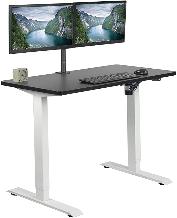 VIVO Electric 43 x 24 inch Stand Up Desk | Black Table Top, White Frame, Height Adjustable Standing Workstation with Simple 2 Button Controller (DESK-KIT-W04B)