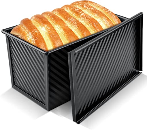 MOVNO Pullman Loaf Pan with Lid, Non-Stick Bread Pans for Baking, Unique Carbon Steel Toast Mold Bakeware, Loaf Pans for Baking Bread with Bottom Vent & Corrugated Surface, Easy to Clean