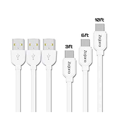 USB Type C Cable, Zojoro 3Pack [3Ft 6Ft 10Ft] High Speed USB C Data & Charging Cable