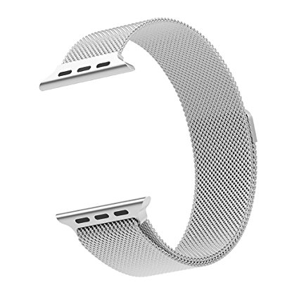 Cambond Apple Watch Band 42mm Series 2 and Series 1 Durable Fully Magnetic Closure Clasp Mesh Loop Milanese Stainless iWatch Band Strap Replacement for Apple Watch Edition 42mm Silver