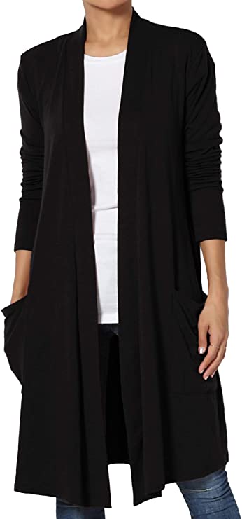 TheMogan S~3X Casual Long Sleeve Pocket Open Front Jersey Knit Cardigan Duster