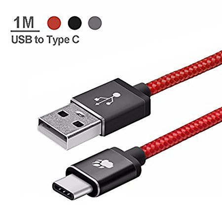 USB Type C Cord Nylon Braided,BlitzWolf 1m Reversible USB 2.0 to USB-C Data and Charger Cord for Nexus 5X 6P, OnePlus 2, Nokia N1, Xiaomi 4C, Zuk Z1(1M Red)