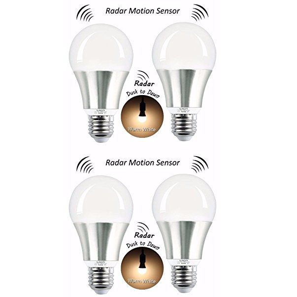 LUXON Radar Motion Sensor LED Light Bulb 7W (60W Equivalent) Warm White 2700K PACK OF 4