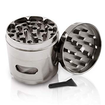KOOLPUG Herb Grinder Metal 4 Piece 2.2 Inches, 55mm Zinc Alloy Grinder Herb with Magnetic Lid and Pollen Scraper, 4 Part Spice Mill Crusher Perfect for Most Dry Herb and Tobacco - Grey