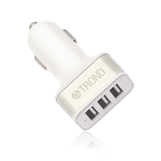 Car Charger TROND® CG3 USB Car Charger (36W/7.2A, 3-Port, All Smart Charging, Supports 12V-24V Input), for Apple iPhone 4 4s 5 5s 5c 6,6s 6 plus 6s plus Galaxy Note 4 5, S4 S5 S6 Edge , iPad Air/Mini/Pro & More (White)