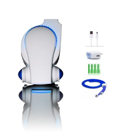 Next Generation Cool On The Go RECHARGE, USB Rechargeable Fan with LED Lights / Versatile Hands Free Personal Cooling Device -ECO Friendly Portable Mini Fan - Rechargeable Batteries & Power Charger Included - Clip On Baby Stroller Fan / Desk Fan & more - Blue