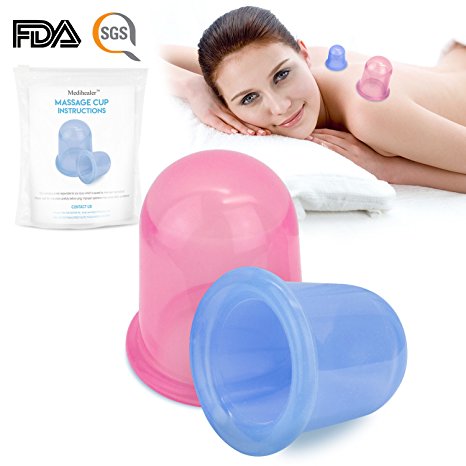 Medihealer Silicone Cupping Therapy Set Massage Suction Vacuum Cup Sets Anti Cellulite Cups Kit Transparent for Face Body Massager (Pink,Blue)