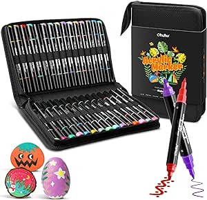 Ohuhu 30 Colors Acrylic Paint Pens : Dual Tips (Round & Fine) Acrylic Markers High Opacity Paint Markers Waterproof Lightfast for Rock Painting Easter Eggs Wood Glass Ceramic Canvas