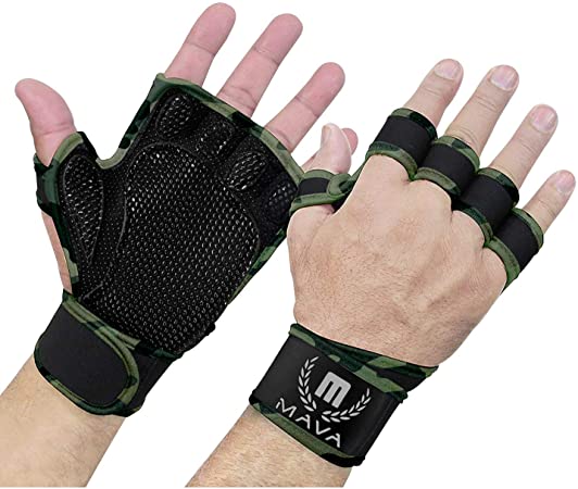 Mava Sports Ventilated Workout Gloves with Integrated Wrist Wraps and Full Palm Silicone Padding. Extra Grip & No Calluses. Perfect for Weight Lifting, Powerlifting, Pull Ups, Cross Training, WODs