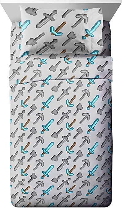 Jay Franco Minecraft Isometric Characters Full Sheet Set - Super Soft and Cozy Kid’s Bedding - Fade Resistant Polyester Microfiber Sheets (Official Minecraft Product)