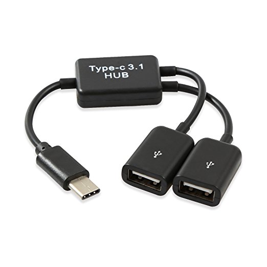 Onvian Type C OTG USB 3.1 Male to Dual 2.0 Female OTG Charge 2 Port HUB Cable Y Splitter