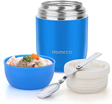 Insulated Lunch Container Wide Mouth Hot Food Jar Nomeca 16Oz Stainless Steel Vacuum Food Soup Flask With Spoon Leak Proof Keep Food Hot Cold Lunch Bento Box for Kids Adult School Office Outdoor, Blue
